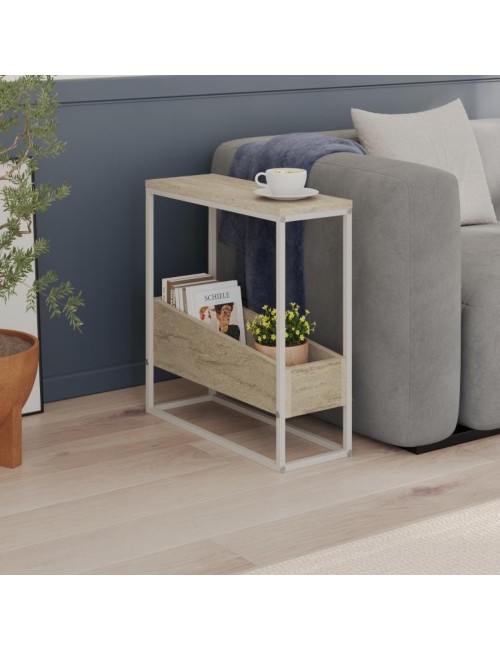 Tavolino da Salotto Lido effetto travertino con Struttura in Metallo Beige