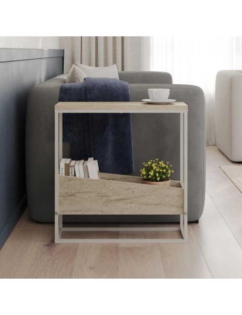 Tavolino da Salotto Lido effetto travertino con Struttura in Metallo Beige