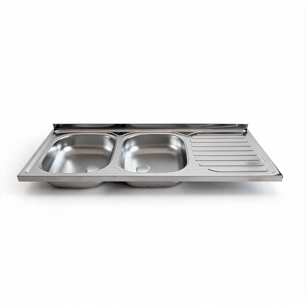 Lavello cucina acciaio appoggio 120x50 cm doppia vasca e gocciolatoio destro SA127DX