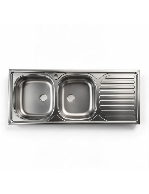 Lavello cucina acciaio appoggio 120x50 cm doppia vasca e gocciolatoio destro SA127DX