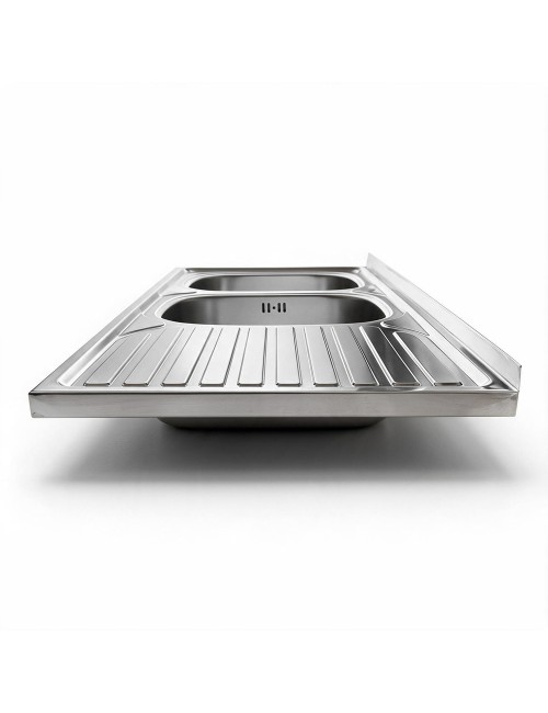 Lavello cucina acciaio appoggio 120x50 cm doppia vasca e gocciolatoio destro SA127DX