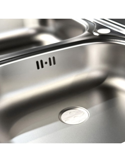Lavello cucina acciaio appoggio 120x50 cm doppia vasca e gocciolatoio destro SA127DX