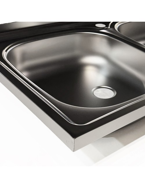 Lavello cucina acciaio appoggio 120x50 cm doppia vasca e gocciolatoio destro SA127DX