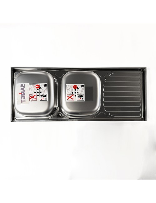 Lavello cucina acciaio appoggio 120x50 cm doppia vasca e gocciolatoio destro SA127DX