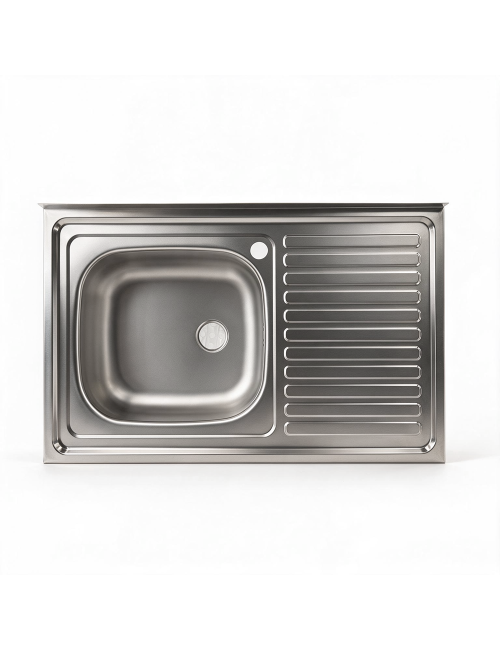 Lavello Appoggio Acciaio Inox 80x50 cm Una Vasca e Gocciolatoio DX SA216