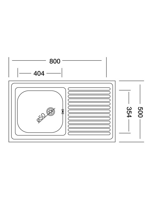 Lavello Appoggio Acciaio Inox 80x50 cm Una Vasca e Gocciolatoio DX SA216