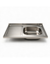 Lavello appoggio acciaio inox 80x50 cm una vasca e gocciolatoio sinistro SA216
