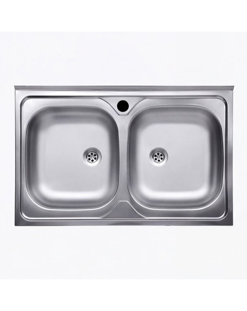 Lavello cucina acciaio appoggio 80x50 cm due vasche N214