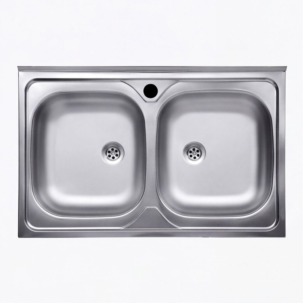 Lavello cucina acciaio appoggio 80x50 cm due vasche N214