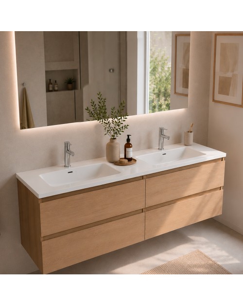 Lavabo doppia vasca Bulnes121 in Ceramica Bianco Lucido 121 cm – Eleganza Essenziale per il Bagno
