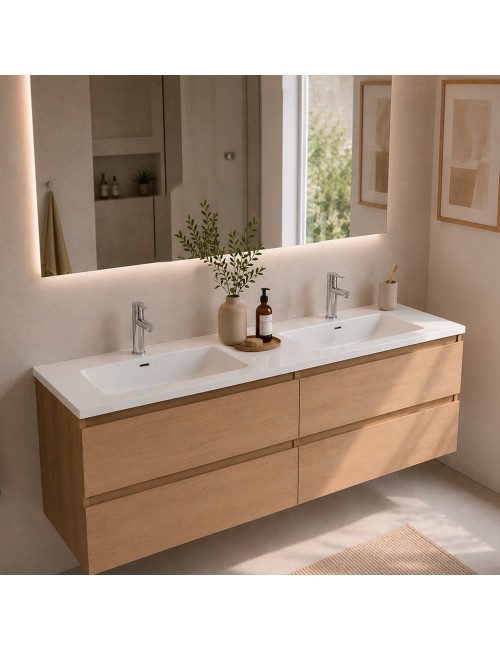 Lavabo doppia vasca Bulnes121 in Ceramica Bianco Lucido 121 cm – Eleganza Essenziale per il Bagno