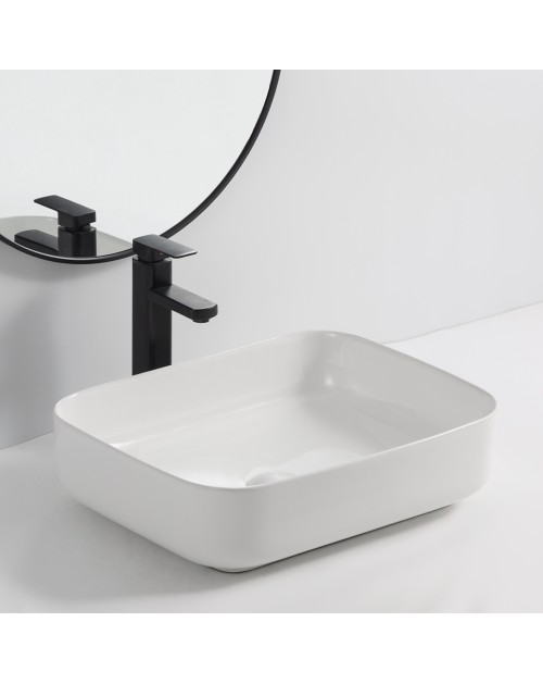 Lavabo d'appoggio in ceramica bianco senza foro miscelatore 50x39x13H Bowl9391B