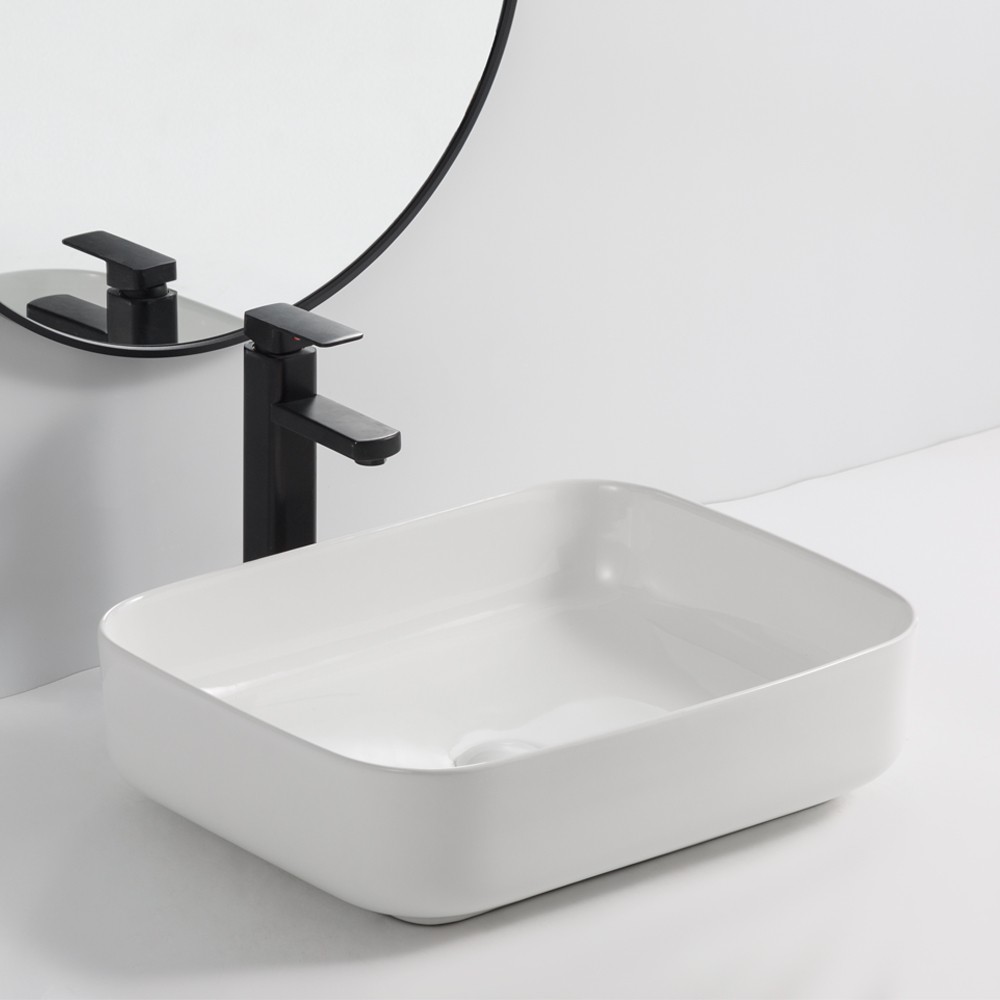 Lavabo d'appoggio in ceramica bianco senza foro miscelatore 50x39x13H Bowl9391B