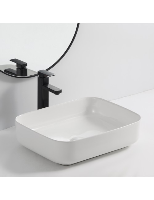 Lavabo d'appoggio in ceramica bianco senza foro miscelatore 50x39x13H Bowl9391B