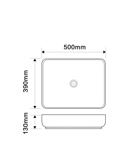 Lavabo d'appoggio in ceramica bianco senza foro miscelatore 50x39x13H Bowl9391B