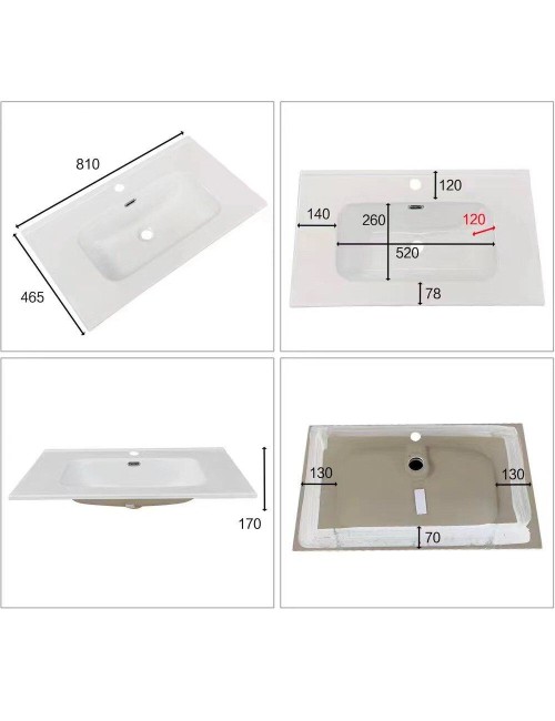 Lavabo consolle d'appoggio in ceramica bianco 81x46.5x17H VA836-80
