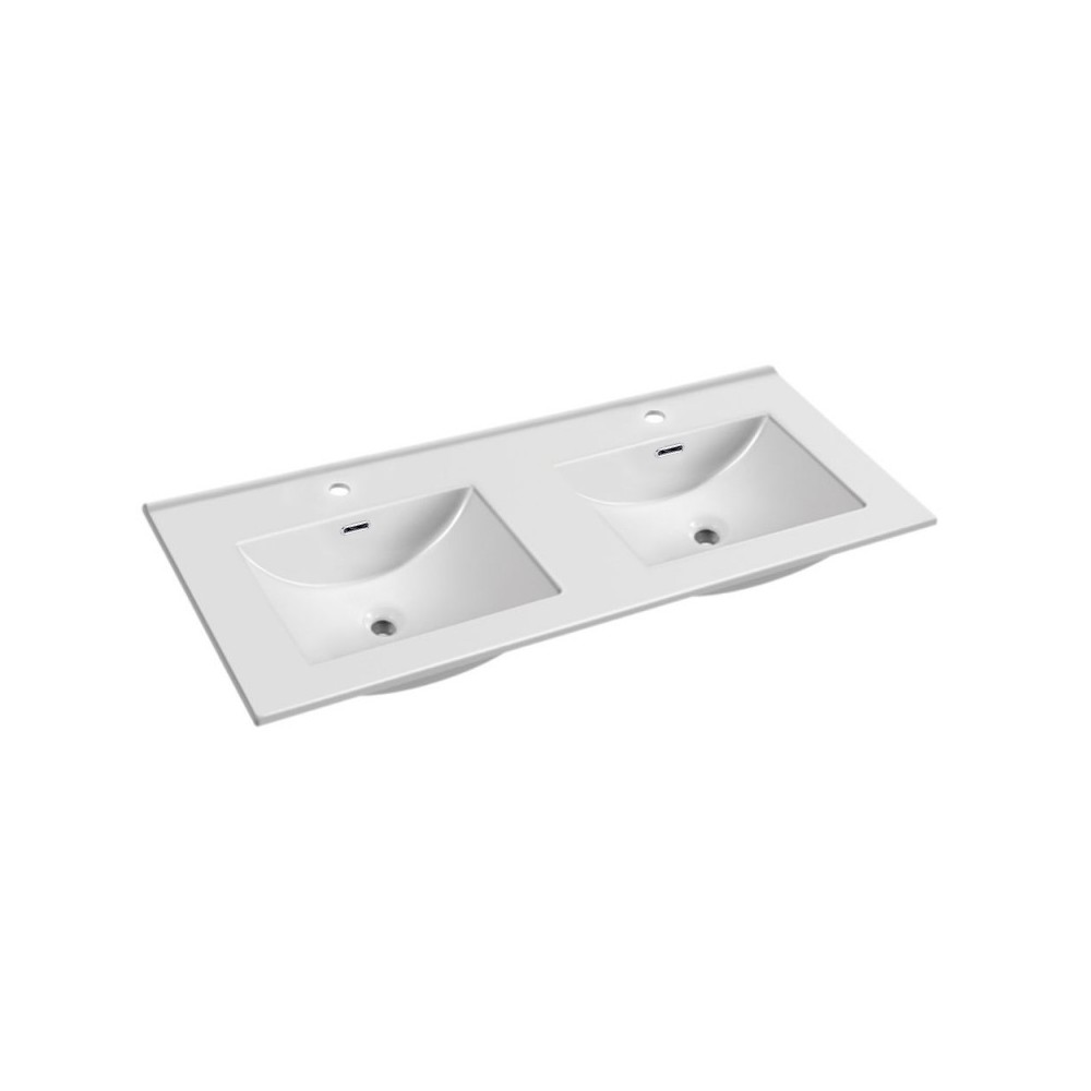 Lavabo da appoggio 385983 doppia vasca ceramica bianco lucido 140x46x17H