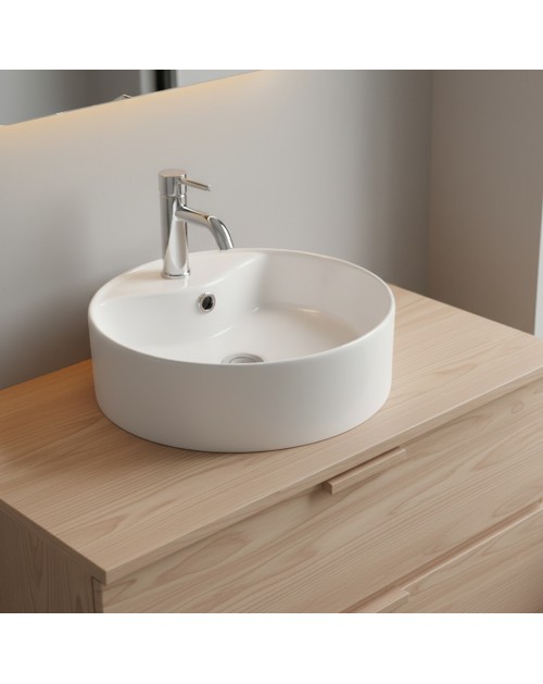 Lavabo da appoggio rotondo 1 vasca in ceramica bianco lucido 46x46 – Modello LAV618