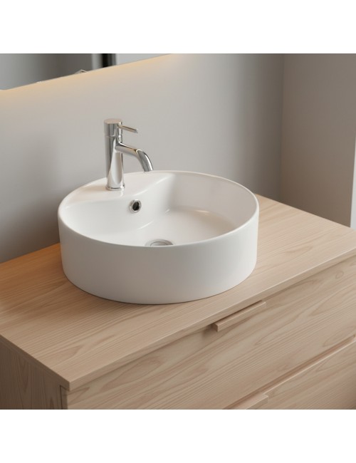 Lavabo da appoggio rotondo 1 vasca in ceramica bianco lucido 46x46 – Modello LAV618