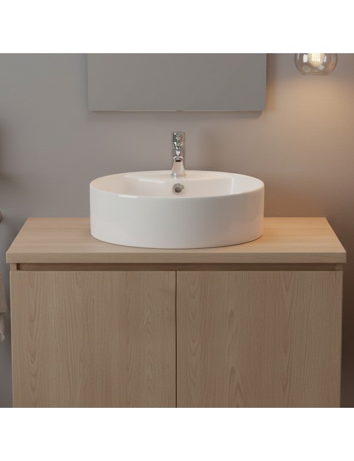 Lavabo da appoggio rotondo 1 vasca in ceramica bianco lucido 46x46 – Modello LAV618