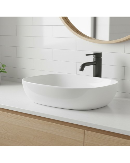 Lavabo da appoggio 1 vasca in ceramica per bagno 50x38 bianco lucido – Modello LAV39350