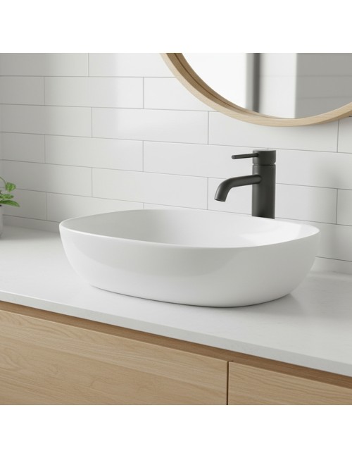 Lavabo da appoggio 1 vasca in ceramica per bagno 50x38 bianco lucido – Modello LAV39350