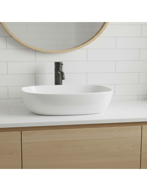 Lavabo da appoggio 1 vasca in ceramica per bagno 50x38 bianco lucido – Modello LAV39350