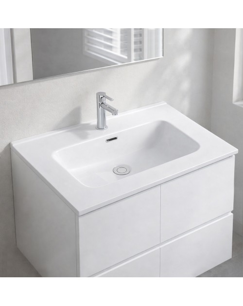 Lavabo da appoggio 1 vasca in ceramica per bagno bianco lucido 71x46,5 – Modello LAV9070S