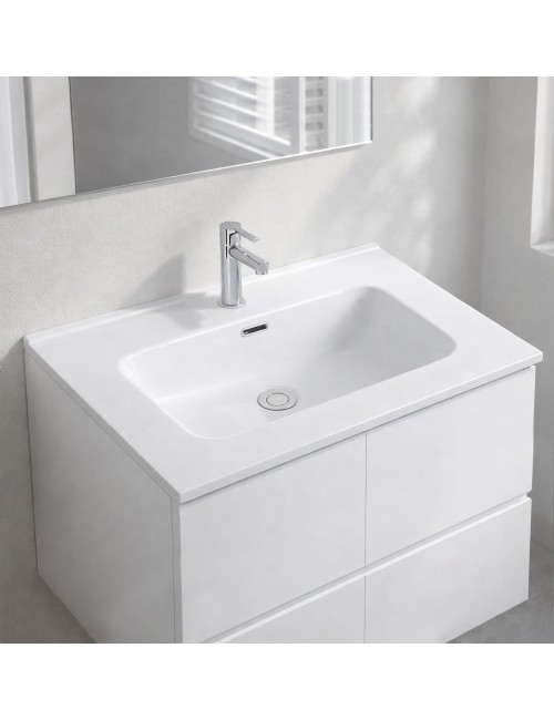 Lavabo da appoggio 1 vasca in ceramica per bagno bianco lucido 71x46,5 – Modello LAV9070S