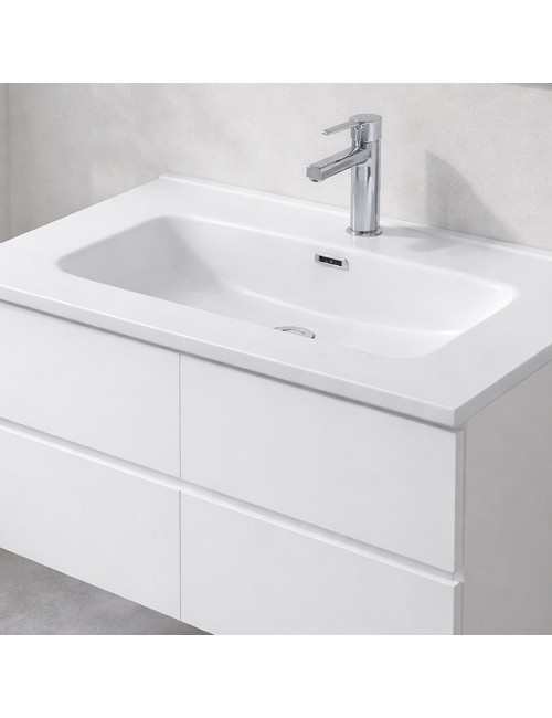 Lavabo da appoggio 1 vasca in ceramica per bagno bianco lucido 71x46,5 – Modello LAV9070S