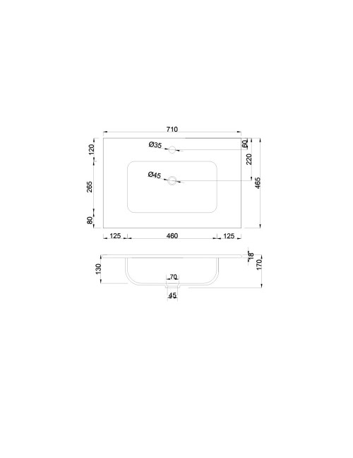 Lavabo da appoggio 1 vasca in ceramica per bagno bianco lucido 71x46,5 – Modello LAV9070S