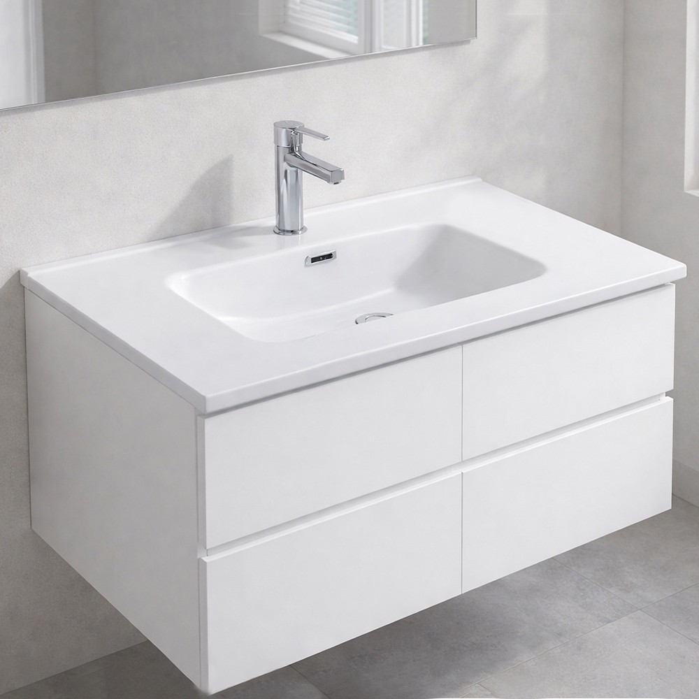 Lavabo da appoggio 1 vasca in ceramica per bagno bianco lucido 91x46,5 – Modello LAV9080S