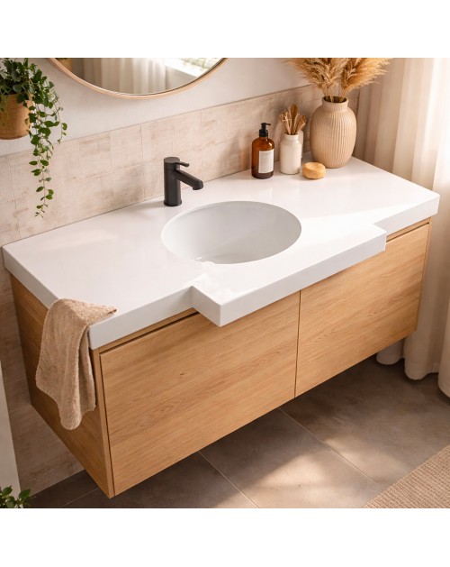 Lavabo da incasso YJ12250 con top in pietra sinterizzata e vasca in ceramica bianco lucido