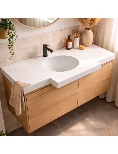 Lavabo da incasso YJ12250 con top in pietra sinterizzata e vasca in ceramica bianco lucido
