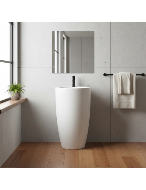 Lavabo freestanding rotondo in ceramica bianco lucido 50x50xH86 – Modello LAV203
