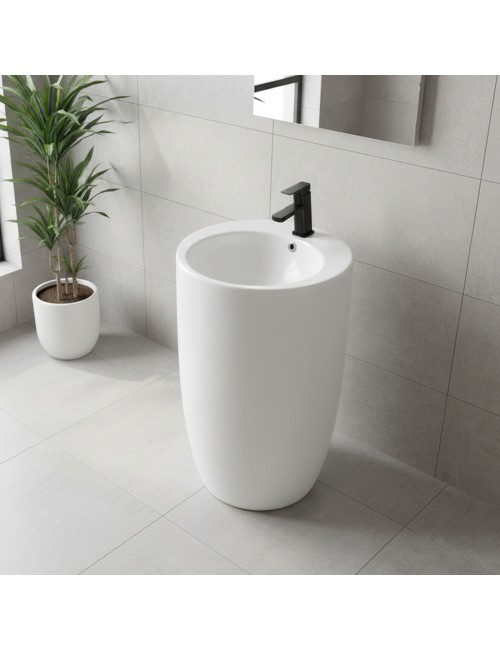 Lavabo freestanding rotondo in ceramica bianco lucido 50x50xH86 – Modello LAV203