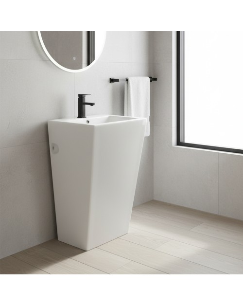 Lavabo freestanding rettangolare in ceramica bianco 53x46,5x86,5 – Modello LAV303