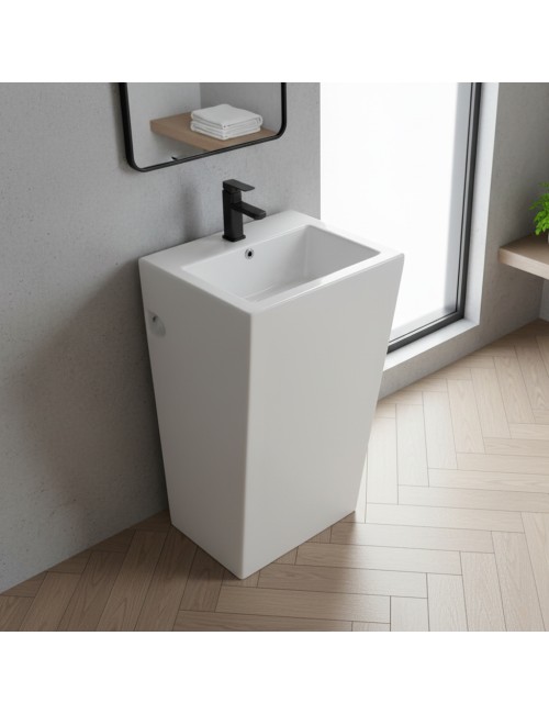 Lavabo freestanding rettangolare in ceramica bianco 53x46,5x86,5 – Modello LAV303