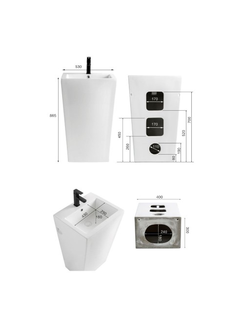 Lavabo freestanding rettangolare in ceramica bianco 53x46,5x86,5 – Modello LAV303