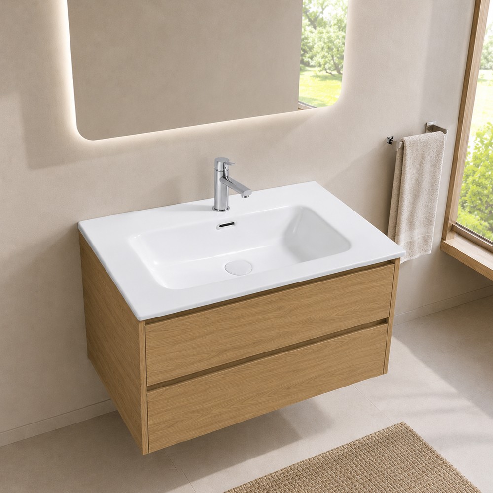Lavabo Bulnes70 in Ceramica Bianco Lucido 71 cm – Eleganza Essenziale per il Bagno