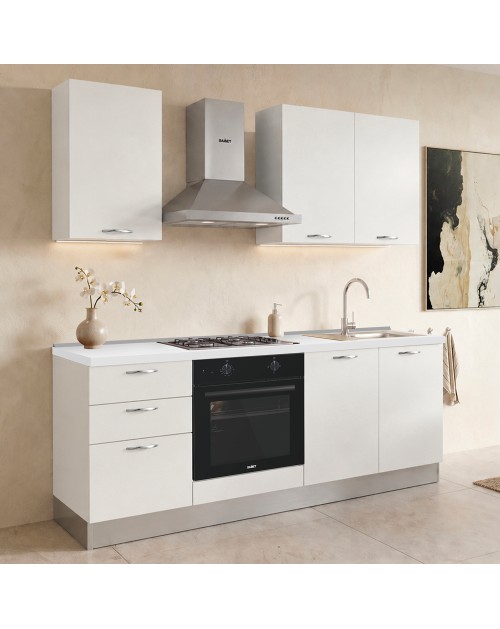 Cucina completa Taurusnew 195 cm Bianco Poro Chiuso con Elettrodomestici | Industrie Valentini