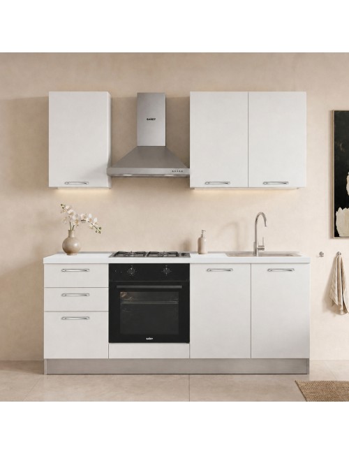 Cucina completa Taurusnew 195 cm Bianco Poro Chiuso con Elettrodomestici | Industrie Valentini