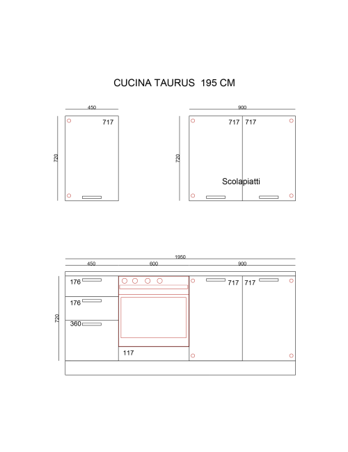 Cucina completa Taurusnew 195 cm Bianco Poro Chiuso con Elettrodomestici | Industrie Valentini