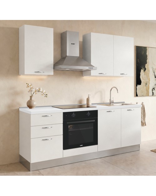 Cucina completa Taurusnew 195 cm Bianco Poro Chiuso con Elettrodomestici e Piano Induzione | Industrie Valentini