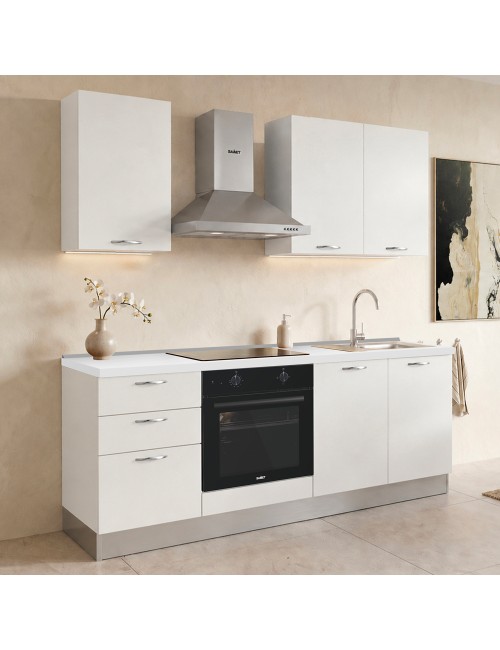 Cucina completa Taurusnew 195 cm Bianco Poro Chiuso con Elettrodomestici e Piano Induzione | Industrie Valentini