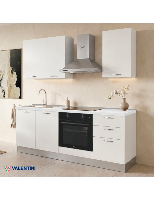 Cucina completa Taurusnew 195 cm Bianco Poro Chiuso con Elettrodomestici e Piano Induzione | Industrie Valentini