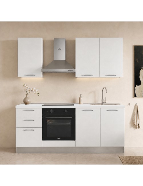 Cucina completa Taurusnew 195 cm Bianco Poro Chiuso con Elettrodomestici e Piano Induzione | Industrie Valentini