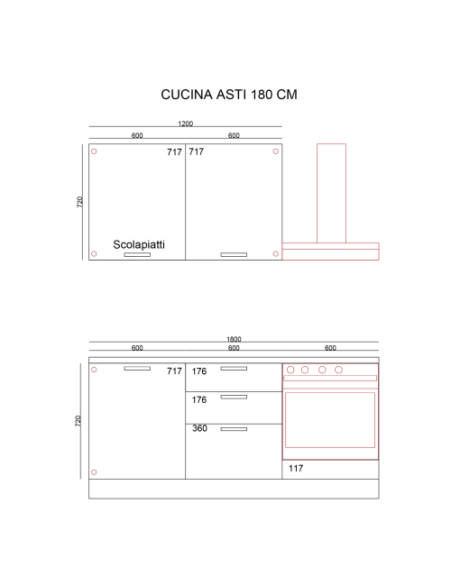 Cucina completa Astinew180 cm Bianco con Elettrodomestici | Industrie Valentini