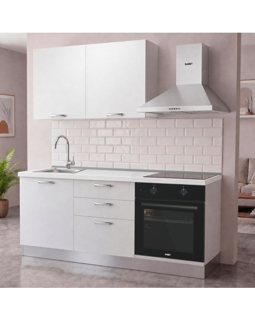 Cucina completa Astinew180 cm Bianco con Elettrodomestici e piano a induzione | Industrie Valentini