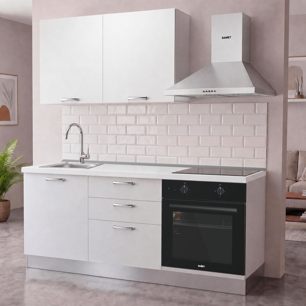 Cucina completa Astinew180 cm Bianco con Elettrodomestici e piano a induzione | Industrie Valentini